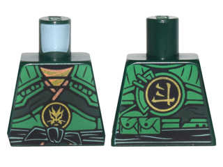 Lego Torso Ninjago Armor with Green Straps and Black Sash with Golden Dragon Emblem Pattern / Dark Green