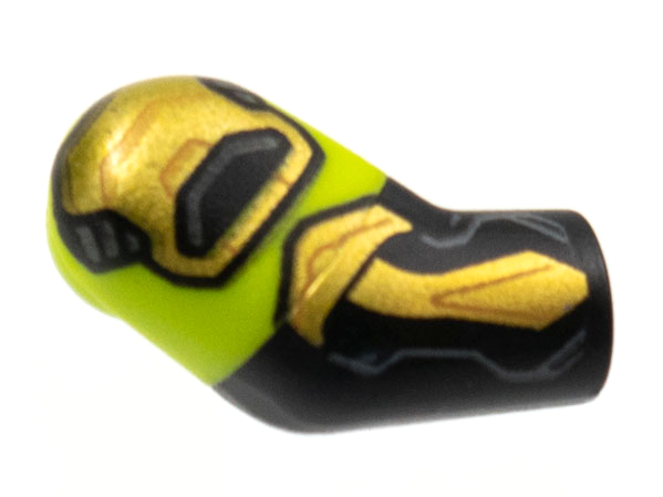 Lego Arm, Right with Lime Short Sleeve, Gold Armor Pattern / Black