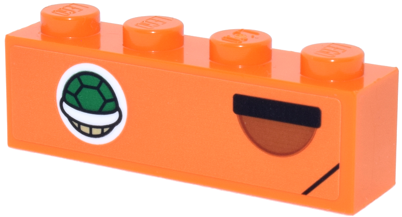 Lego Brick 1 x 4 with Green, Tan and White Turtle Shell and Black and Dark Orange Half Circle Door Handle Pattern Model Left Side (Sticker) - Set 72044