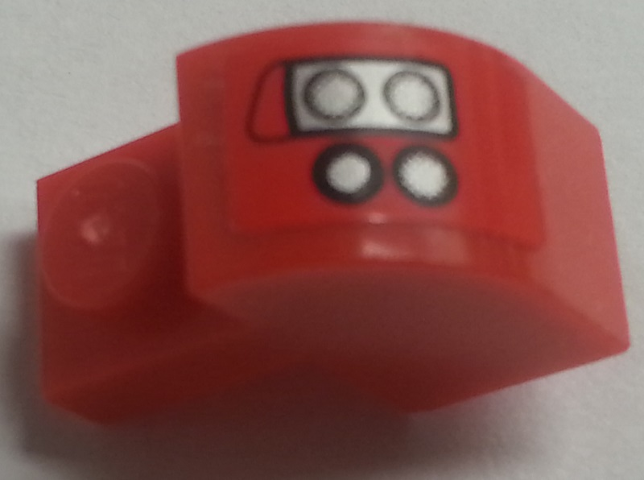 Lego Slope, Curved 2 x 1 x 1 1/3 with Recessed Stud with 4 Silver Headlights on Red Background Pattern Model Left Side (Sticker) - Set 8153