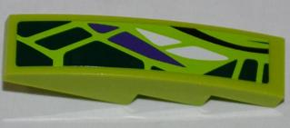Lego Slope, Curved 4 x 1 with Green, White and Purple Scales Pattern Model Right (Sticker) - Set 9447 / Lime
