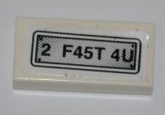 Lego Tile 1 x 2 with '2 F45T 4U' Pattern (Sticker) - Set 8198