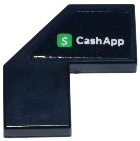 Lego Tile, Modified Facet 2 x 2 with White 'CashApp' and Dollar Sign on Green Square Logo Pattern Model Left Side (Sticker) - Set 77246 / Black