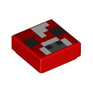 Lego Tile 1 x 1 with Black/White Pixelated Cow Face print / Red