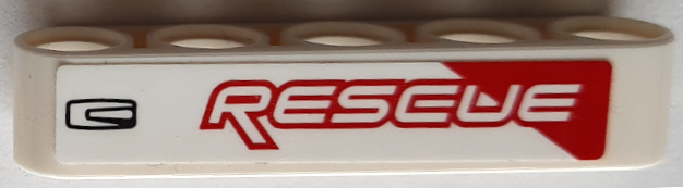 Lego Technic, Liftarm Thick 1 x 5 with Red and White 'RESCUE' and Black Door Handle Pattern Model Right Side (Sticker) - Set 42092