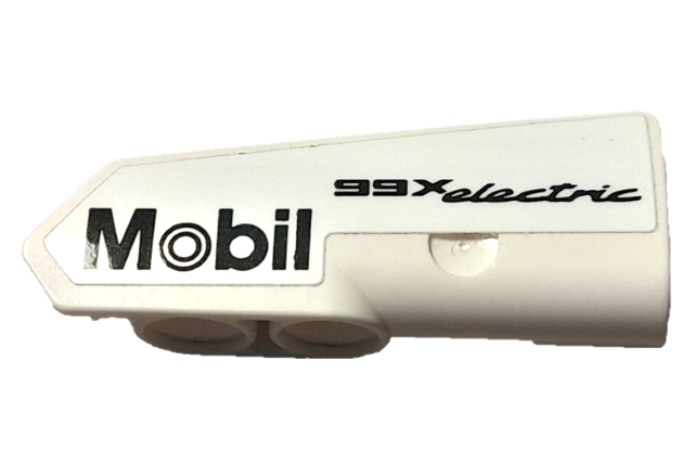 Lego Technic, Panel Fairing #21 Very Small Smooth, Side B with Black Mobil Logo and '99X electric' Pattern (Sticker) - Set 42137 / White