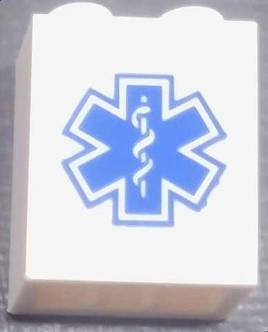 Lego Brick 1 x 2 x 2 with Inside Stud Holder with Blue EMT Star of Life on Transparent Background Pattern (Sticker) - Set 60204