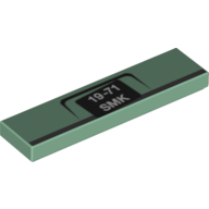 Lego Tile 1 x 4 with White '19-71 SMK' on Black Background Print [9483] / Sand Green
