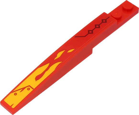 Lego Slope, Curved 10 x 1 with Yellow Flames and Black Line and Squares on Red Background Pattern Model Right Side (Sticker) - Set 71704