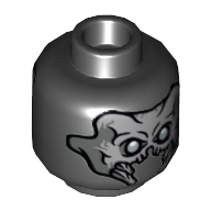 Lego Minifig Head Sakaaran, Dual Sided, Skull with Mandibles and Silver Eyes / Exoskeleton and One Eye Print [Hollow Stud] / Black
