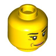 Lego Minifig Head, Dark Orange Wrinkles, Pink Lips print / Yellow