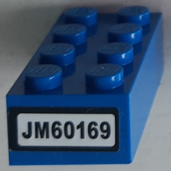 Lego Brick 2 x 4 with 'JM60169' Pattern on End (Sticker) - Set 60169 / Blue