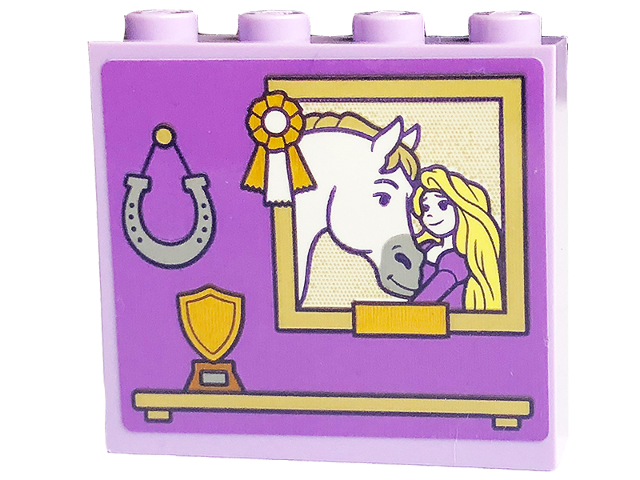 Lego Brick 1 x 4 x 3 with Picture with White Horse and Rapunzel, Horseshoe, Bow, and Gold Cup on Shelf Pattern (Sticker) - Set 43195