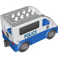 Lego Duplo Van Type 2 with Blue Base, with Rear Door, and 'POLICE' Print [Complete Assembly] / White