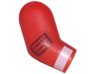 Lego Arm, Right with Black Elbow Pad and White Cuff Pattern / Red