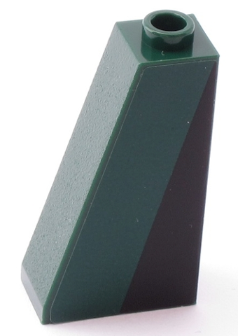 Lego Slope 75 2 x 1 x 3 - Hollow Stud with Black Triangle on Dark Green Background Pattern Model Right Side (Sticker) - Set 10242