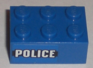 Lego Brick 2 x 3 with 'POLICE' Black Line Pattern on Both Sides (Stickers) - Set 8196