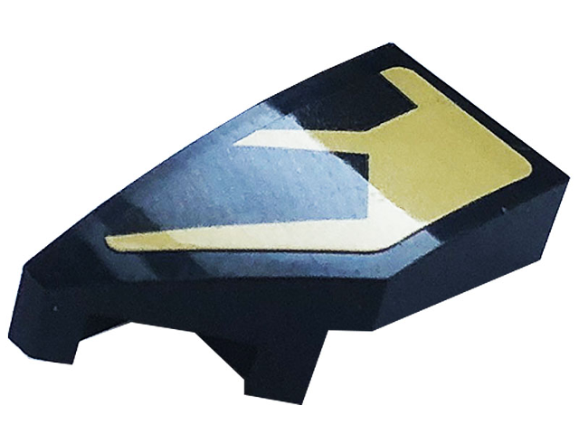 Lego Wedge 2 x 1 x 2/3 Left with Gold Stripes Pattern (Sticker) - Set 76899 / Black