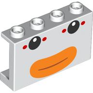 Lego Panel 1 x 4 x 2 with Duck Face, Black Eyes, Orange Beak, red Dots Print / White