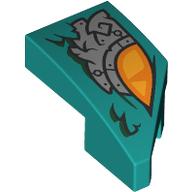 Lego Slope Curved 2 x 1 with Stud Notch Left with Orange Eye, Silver Armor Plating print