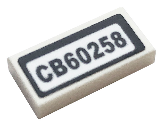 Lego Tile 1 x 2 with 'CB60258' Pattern (Sticker) - Set 60258 / White