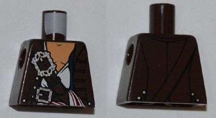 Lego Torso PotC Jacket over White Open Shirt with Belts and White Sash Pattern / Dark Brown