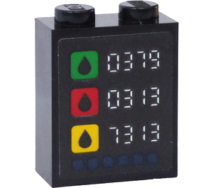 Lego Brick 1 x 2 x 2 with Inside Stud Holder with '0379', '0313' and '7313' Gas / Fuel Prices and Green, Red and Yellow Symbols Pattern (Sticker) - Set 60257