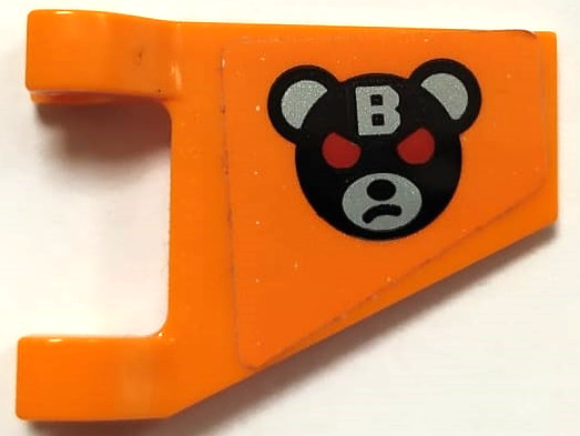 Lego Flag 2 x 2 Trapezoid with Flat Edge with Bane Teddy Bear Head with Silver Letter B and Red Eyes Pattern Model Left Side (Sticker) - Set 70914