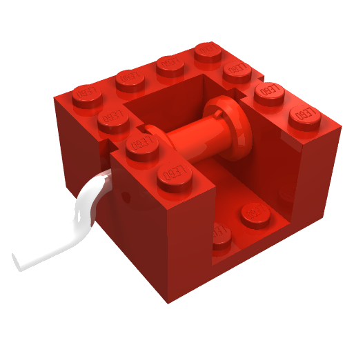 Lego String Reel Winch 4 x 4 x 2 with Metal Handle, Red Drum / Red