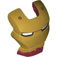 Lego Headwear Accessory Visor Top Hinge with Gold Face Shield and White Eyes, Two Bolts Print (Iron Man) / Dark Red