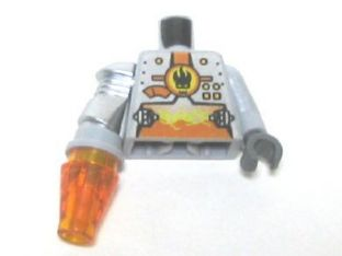 Lego Torso Agents Villain Magma Silver Front Panel Pattern / Light Bluish Gray Arm and Dark Bluish Gray Hand Left / Metallic Silver Mech Arm and Trans-Orange Cone Right