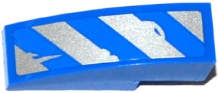 Lego Slope, Curved 3 x 1 with Worn Blue and Silver Danger Stripes Pattern Model Left Side (Sticker) - Set 75918
