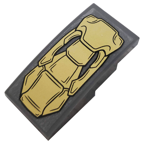 Lego Slope, Curved 4 x 2 with Gold Metal Plates Pattern (Sticker) - Set 76144