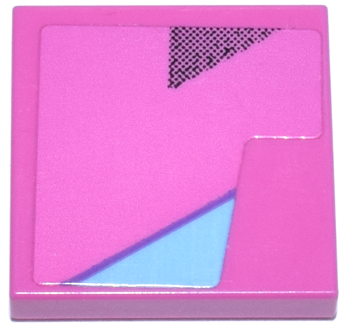 Lego Tile 2 x 2 with Bright Light Blue and Black Gradient Triangles Pattern Model Right Side (Sticker) - Set 77248 / Dark Pink