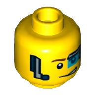 Lego Minifig Head Curtis Bolt, Dual Sided, Digital Eye Glass over Left Eye, Smirk / Determined Print [Hollow Stud] / Yellow