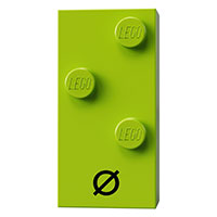 Lego Braille Brick 2 x 4 with 3 Studs ⠪ and 'Ø' print / Lime
