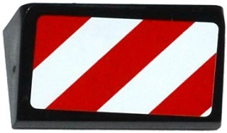Lego Slope 30 1 x 2 x 2/3 with Red and White Danger Stripes Thick Pattern Model Right Side (Sticker) - Set 60075 / Black