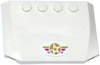 Lego Wedge 4 x 6 x 2/3 Triple Curved with Star in Gold Circle on Gold, Magenta and Medium Lavender Stripes Pattern (Sticker) - Set 41107