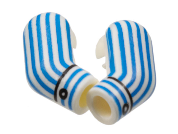 Lego Arm, (Matching Left and Right) Pair with Blue Pinstripes, Cuff Pattern / White