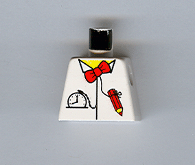 Lego Torso Time Cruisers Red Bow Tie, Pencil and Pocket Watch Pattern / White