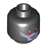Lego Minifig Head Proxima Midnight, Red Eyes, Lavender Face, Purple Lips Print / Black