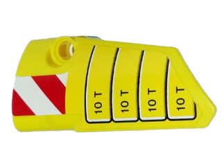 Lego Technic, Panel Fairing # 3 Small Smooth Long, Side A with '10 T' and Red and White Danger Stripes Pattern (Sticker) - Set 42009 / Yellow