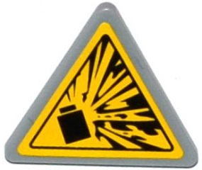Lego Road Sign 2 x 2 Triangle with Clip with Yellow Explosion Type 2 Pattern (Sticker) - Sets 60074 / 60076 / Light Bluish Gray