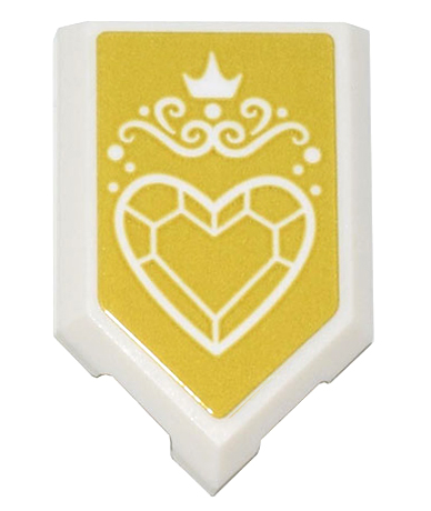 Lego Tile, Modified 2 x 3 Pentagonal with White Crystal Heart, Swirls, and Crown on Gold Background Pattern (Sticker) - Set 43205