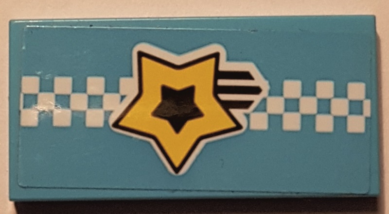 Lego Tile 2 x 4 with Yellow and Black Shooting Star and White Checkered Stripe Pattern (Sticker) - Set 41352
