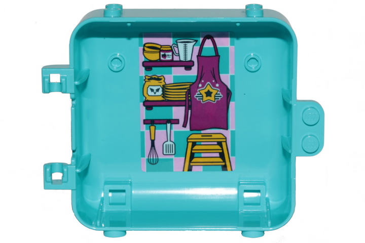 Lego Container, Box 3 x 8 x 6 2/3 Half Back with Apron, Dishes, Ladder, Spatula and Whisk Pattern (Sticker) - Set 41401