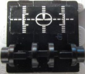 Lego Hinge Brick 2 x 2 Top Plate with Silver Head-Up Display (HUD) on Black Background Pattern (Sticker) - Set 7753