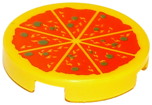 Lego Tile, Round 2 x 2 with Bottom Stud Holder with Pizza Pattern