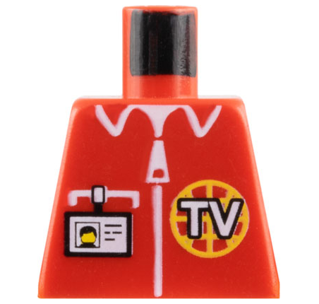 Lego Torso Shirt with White Zipper, Pocket, Collar, and 'TV' Logo, ID Badge Pattern / Red