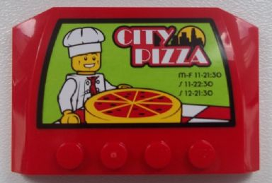 Lego Wedge 4 x 6 x 2/3 Triple Curved with Chef and 'CITY PIZZA' and Open Hours Pattern (Sticker) - Set 60026